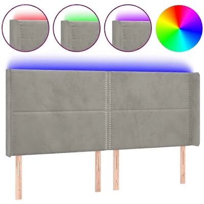 Maisonchic Kopfteil mit LED - Grau Samt - 203x16x118/128 cm Maisonchic Kopfteil mit LED - Grau Samt - 203x16x118/128 cm