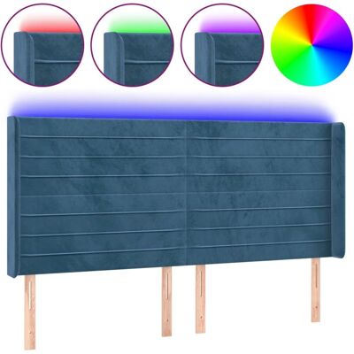 MAISONCHIC Betthaupt mit LED Dunkelblau Samt 203x16x118/128 cm MAISONCHIC Betthaupt mit LED Dunkelblau Samt 203x16x118/128 cm