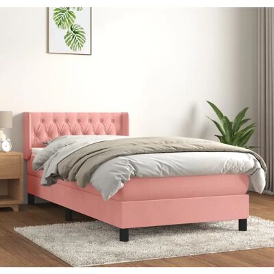 vidaXL Pink Samtbett mit Matratze & Kopfteil - Bett vidaXL Pink Samtbett mit Matratze & Kopfteil - Bett