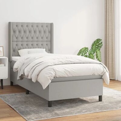 Maisonchic Hellgraues Einzelbett mit Matratze & Kopfteil - Bett Maisonchic Hellgraues Einzelbett mit Matratze & Kopfteil - Bett