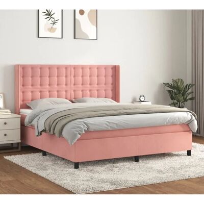 vidaXL Rosa Samt Federbett 180x200cm - Bett vidaXL Rosa Samt Federbett 180x200cm - Bett