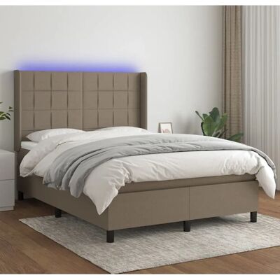 vidaXL Taupe Stoffbett mit LED-Lichtern & Taschenfederkernmatratze - Bett vidaXL Taupe Stoffbett mit LED-Lichtern & Taschenfederkernmatratze - Bett