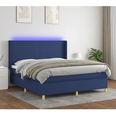 vidaXL Blaues Stoffbett mit LED und Matratze - Bett vidaXL Blaues Stoffbett mit LED und Matratze - Bett