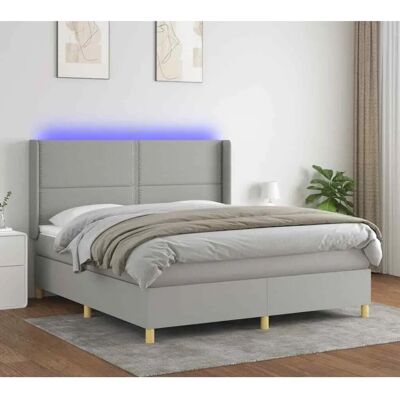vidaXL Hellgraues Stoff-Boxspringbett mit LED - Bett vidaXL Hellgraues Stoff-Boxspringbett mit LED - Bett