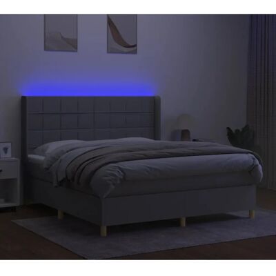 Maisonchic Hellgraues Bett mit LED - Bett mit Matratze & Verstellbarem Kopfteil Maisonchic Hellgraues Bett mit LED - Bett mit Matratze & Verstellbarem Kopfteil
