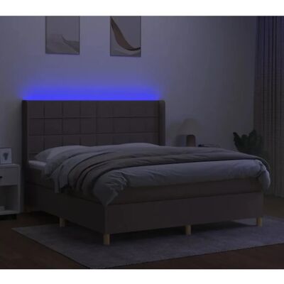 vidaXL Taupe Stoffbett mit LED & Federkernmatratze - Bett vidaXL Taupe Stoffbett mit LED & Federkernmatratze - Bett