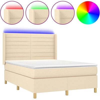 VidaXL Bett mit LED, 140x190 cm, Creme - Bett VidaXL Bett mit LED, 140x190 cm, Creme - Bett