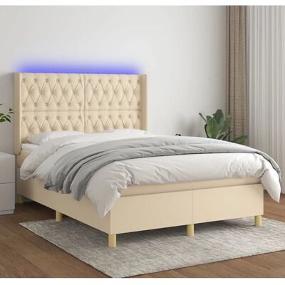 Lit vidaXL Crème avec LED et Matelas à Ressorts - Publicité Lit vidaXL Crème avec LED et Matelas à Ressorts - Publicité