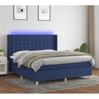 vidaXL Blau gepolstertes Bett mit LED - Bett vidaXL Blau gepolstertes Bett mit LED - Bett