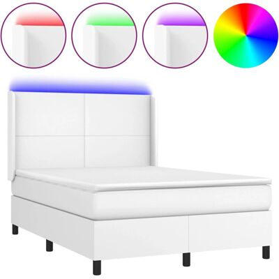 VidaXL Bett 3139266 - Modernes Weißes Kunstlederbett mit LED VidaXL Bett 3139266 - Modernes Weißes Kunstlederbett mit LED