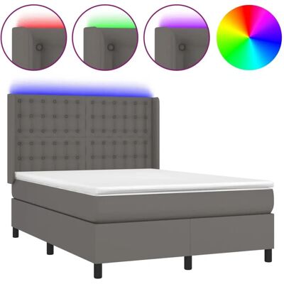 vidaXL Graues Bett mit LED-Lichtern - Bett vidaXL Graues Bett mit LED-Lichtern - Bett