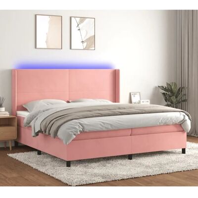 Roze fluwelen bed met matras & LED - Bed Roze fluwelen bed met matras & LED - Bed
