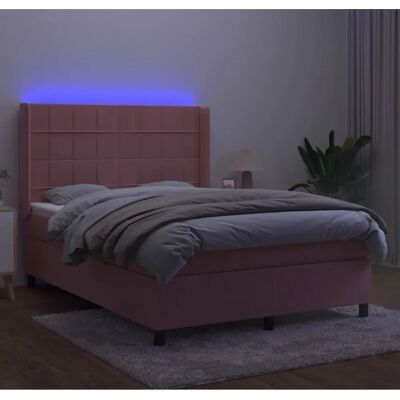 vidaXL Boxspringbett mit Matratze & LED Samt Rosa Größe: 140x190 cm - Bett vidaXL Boxspringbett mit Matratze & LED Samt Rosa Größe: 140x190 cm - Bett