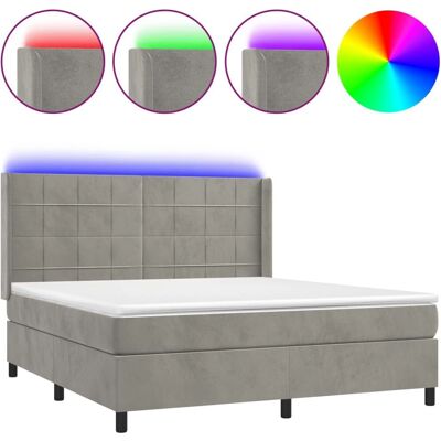 vidaXL Bett mit LED, 160x200 cm, Grau, Taschenfederkernmatratze vidaXL Bett mit LED, 160x200 cm, Grau, Taschenfederkernmatratze