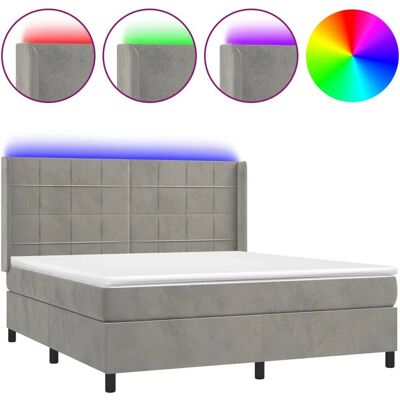 vidaXL Hellgraues Samtbett mit LED & Taschenfederkernmatratze - Bett vidaXL Hellgraues Samtbett mit LED & Taschenfederkernmatratze - Bett