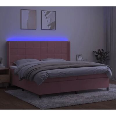 Rosa Fløjl Seng med LED - Seng Rosa Fløjl Seng med LED - Seng