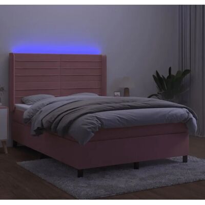 vidaXL Rosa Samt Bett mit LED 140x190 cm vidaXL Rosa Samt Bett mit LED 140x190 cm