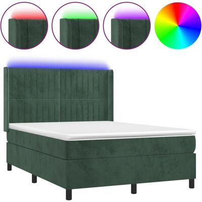 vidaXL Dunkelgrünes Samtbetten mit Matratze & LED - Bett vidaXL Dunkelgrünes Samtbetten mit Matratze & LED - Bett
