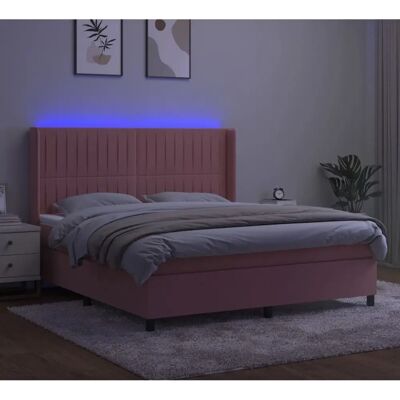 vidaXL Rosa Samt Bett mit LED & Matratze - Bett vidaXL Rosa Samt Bett mit LED & Matratze - Bett