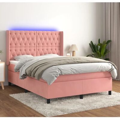 vidaXL Pink Samt Bett mit LED & Matratze - Bett vidaXL Pink Samt Bett mit LED & Matratze - Bett