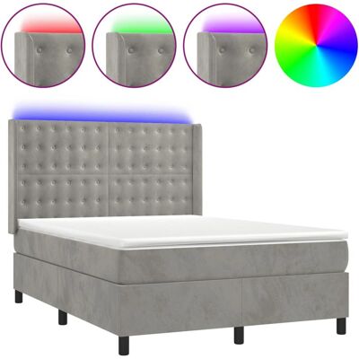 vidaXL Hellgraues Samt-Bett mit LED & Matratze - Bett vidaXL Hellgraues Samt-Bett mit LED & Matratze - Bett