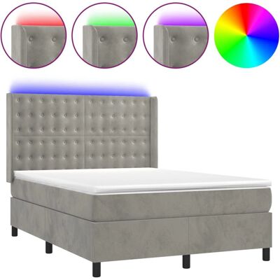 vidaXL Bett mit LED - Taschenfederkernmatratze - Hellgrau - Bett vidaXL Bett mit LED - Taschenfederkernmatratze - Hellgrau - Bett