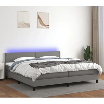 Maison Chic Grau Bezogenes Bett mit LED-Lichtern - Bett Maison Chic Grau Bezogenes Bett mit LED-Lichtern - Bett
