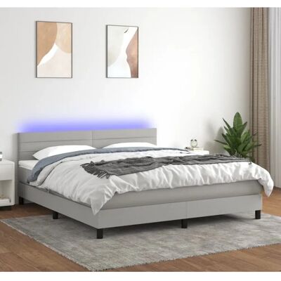 vidaXL Hellgraues Stoffbett mit LED & Verstellbarem Kopfteil vidaXL Hellgraues Stoffbett mit LED & Verstellbarem Kopfteil