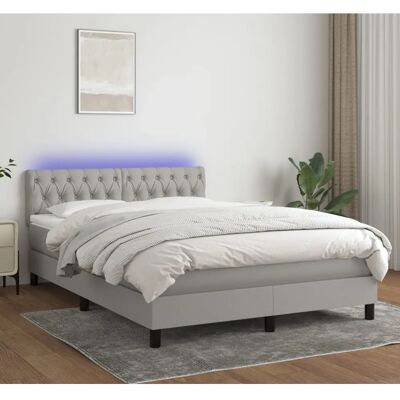 vidaXL Hellgraues Stoffbett mit LED und Matratze - Bett vidaXL Hellgraues Stoffbett mit LED und Matratze - Bett