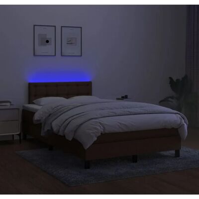 vidaXL Mørkebrun 120x200 cm Seng med LED-lys og pocketfjedermadras vidaXL Mørkebrun 120x200 cm Seng med LED-lys og pocketfjedermadras