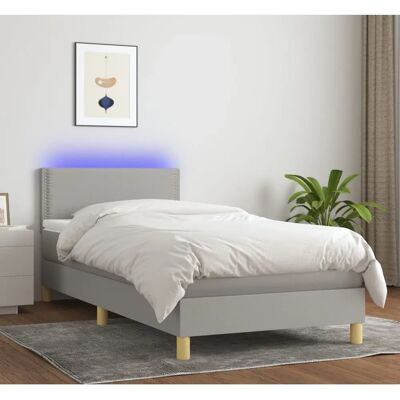 Lit en Tissu Gris Clair avec LED et Matelas - Type de Lit - Publicité Lit en Tissu Gris Clair avec LED et Matelas - Type de Lit - Publicité