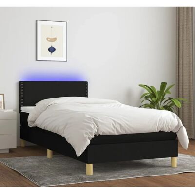 vidaXL Schwarzes Stoffbett mit LED - Bett mit Matratze 100x200cm vidaXL Schwarzes Stoffbett mit LED - Bett mit Matratze 100x200cm