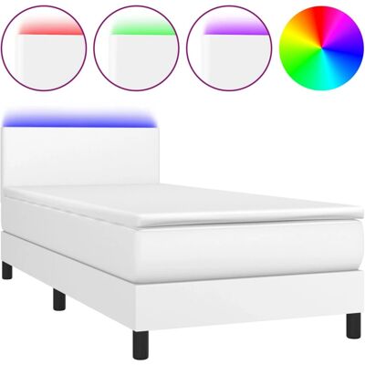 vidaXL Bett mit LED - 140x200cm - Weiß - Bett vidaXL Bett mit LED - 140x200cm - Weiß - Bett