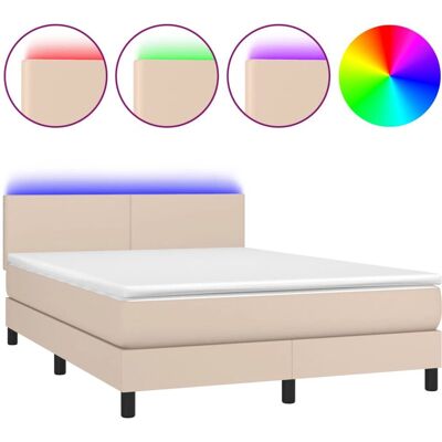 vidaXL Boxspringbett Mit Matratze & Led - 140x200cm - Braun vidaXL Boxspringbett Mit Matratze & Led - 140x200cm - Braun