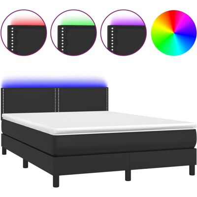 vidaXL Bett - Schwarz - Langlebiges Kunstleder - Verstellbares Kopfteil - LED-Beleuchtung - Federkernmatratze vidaXL Bett - Schwarz - Langlebiges Kunstleder - Verstellbares Kopfteil - LED-Beleuchtung - Federkernmatratze