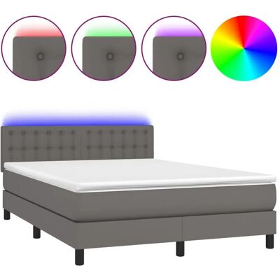 vidaXL Graues Kunstlederbett mit LED - Bett vidaXL Graues Kunstlederbett mit LED - Bett