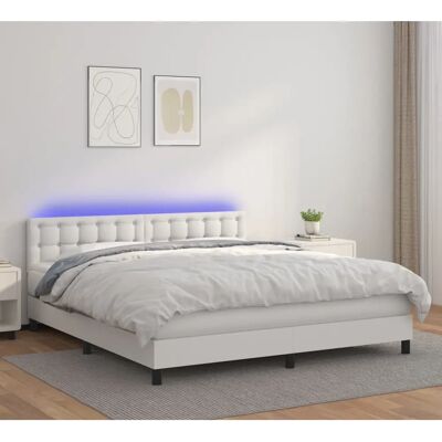 MAISONCHIC - Bett für Erwachsene, Federbett mit Matratze & LED, Weiß Leder, 180x200cm MAISONCHIC - Bett für Erwachsene, Federbett mit Matratze & LED, Weiß Leder, 180x200cm