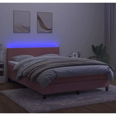vidaXL Pinkes Sammetbett mit LED 140x190cm - Bett vidaXL Pinkes Sammetbett mit LED 140x190cm - Bett
