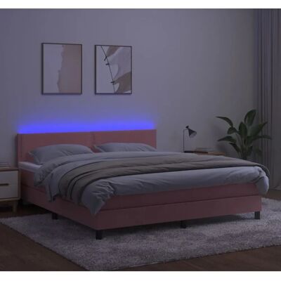 vidaXL Bett mit Matratze & LED - Pink Samt, 180x200cm vidaXL Bett mit Matratze & LED - Pink Samt, 180x200cm