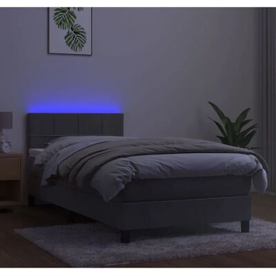 vidaXL Hellgraues Samtbett mit LED - Bett vidaXL Hellgraues Samtbett mit LED - Bett