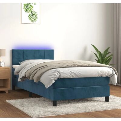 vidaXL - Bett mit Matratze & LED - Samt Dunkelblau - 90x200cm vidaXL - Bett mit Matratze & LED - Samt Dunkelblau - 90x200cm