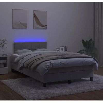 vidaXL Hellgraues Samt-Bett mit LED 120x200cm - Bett vidaXL Hellgraues Samt-Bett mit LED 120x200cm - Bett