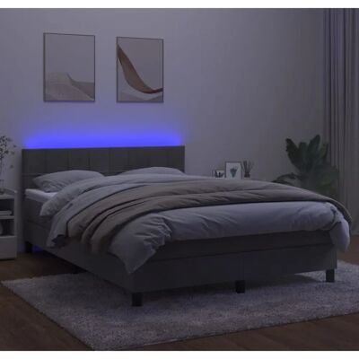 vidaXL Hellgraues Samtbetten mit LED - Bett vidaXL Hellgraues Samtbetten mit LED - Bett