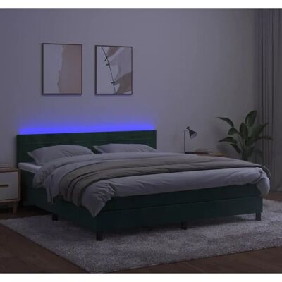 Cama con almacenamiento y LED - Terciopelo verde oscuro 160x200cm Cama con almacenamiento y LED - Terciopelo verde oscuro 160x200cm