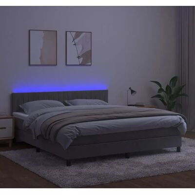 vidaXL Hellgraues Samtbett mit LED 180x200cm - Bett vidaXL Hellgraues Samtbett mit LED 180x200cm - Bett