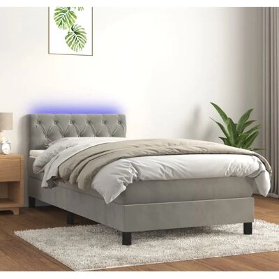 Cama de Terciopelo Gris Claro con Colchón y LED - 80x200cm Cama de Terciopelo Gris Claro con Colchón y LED - 80x200cm