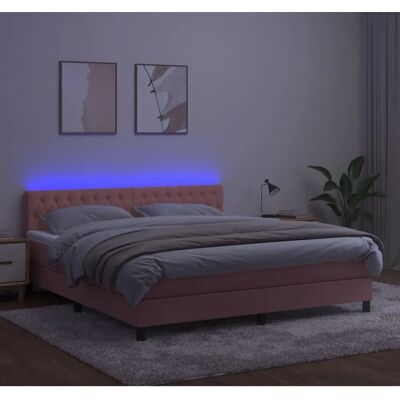 vidaXL Pink Velvet Bett mit LED, 160x200 cm - Bett vidaXL Pink Velvet Bett mit LED, 160x200 cm - Bett