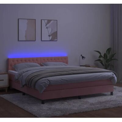 vidaXL Rosa Samtbettbett mit LED und Matratze - Bett vidaXL Rosa Samtbettbett mit LED und Matratze - Bett