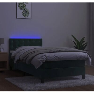 Cama de Terciopelo Verde Oscuro con Colchón y LED - Tipo de Cama Cama de Terciopelo Verde Oscuro con Colchón y LED - Tipo de Cama