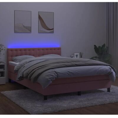 vidaXL Rosa Samt Bett mit LED & Federkernmatratze - Bett vidaXL Rosa Samt Bett mit LED & Federkernmatratze - Bett